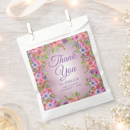 Purple Pink Wildflowers Baby Shower Thank You Favor Bag