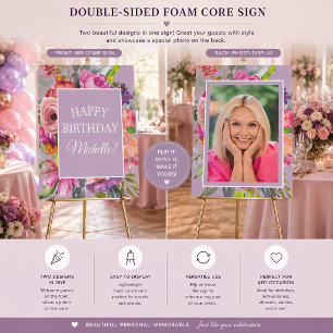 Purple Pink Wildflowers Happy Birthday Photo Foam Board
