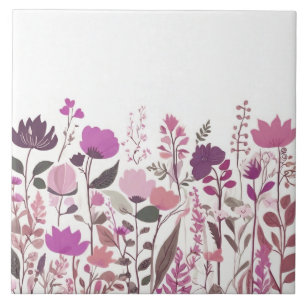 Purple Pink Wildflowers - Magenta Floral Flowers Ceramic Tile