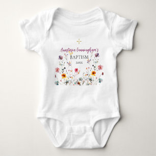 Purple Pink Wildflowers Orthodox Christian Baptism Baby Bodysuit