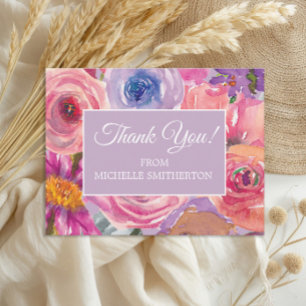 Purple Pink Wildflowers Thank You Postcard
