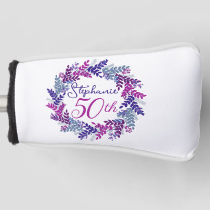 Purple Pink Wreath 50th Birthday Putter Golf Head Cover