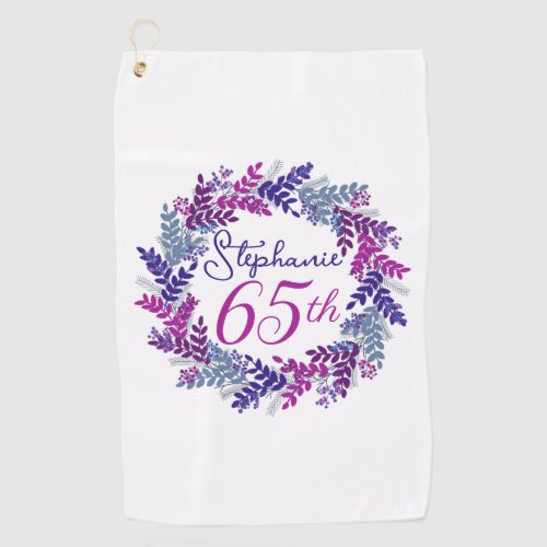 Purple Pink Wreath 65th Birthday Golf Towel