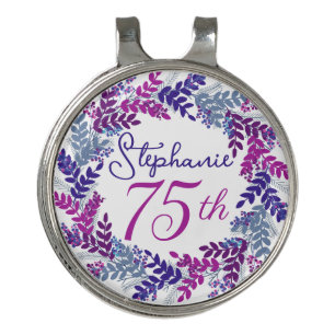 Purple Pink Wreath 75th Birthday Golf Ball Marker Golf Hat Clip