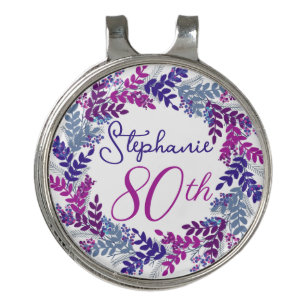 Purple Pink Wreath 80th Birthday Golf Ball Marker Golf Hat Clip