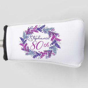 Purple Pink Wreath 80th Birthday Putter Golf Head Cover