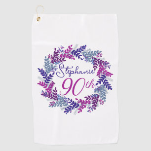 Purple Pink Wreath 90th Birthday Golf Towel