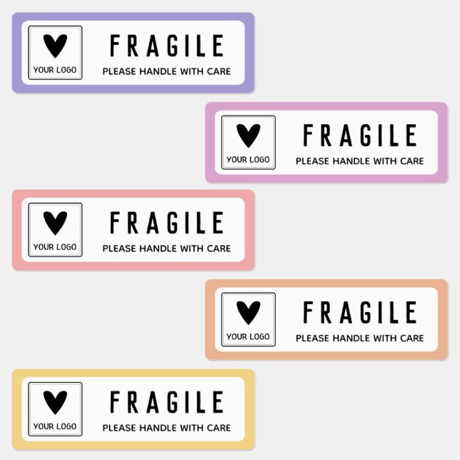 Purple Pink Yellow Borders Fragile Business Logo Labels (Group)