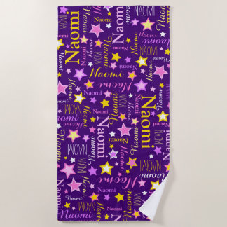 Purple pink yellow custom name Naomi stars Beach Towel
