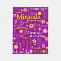 Purple pink yellow girls Miranda name blanket