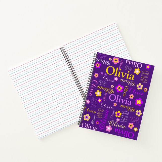 Purple pink yellow girls name Olivia flower  Notebook (Inside)