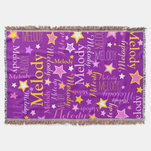 Purple pink yellow girls name stars pattern  throw blanket (Front)