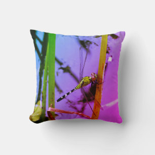 purple pink yellow :green dragonfly, Rainbow Throw Pillow