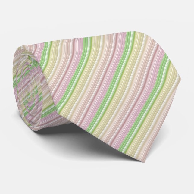 Purple Pink Yellow Green Stripes Neck Tie (Rolled)