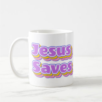 Purple Pink Yellow Jesus Saves Coffee Mug