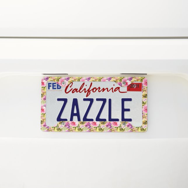 Purple Pink Yellow Roses Cute License Plate Frame  (On Car)