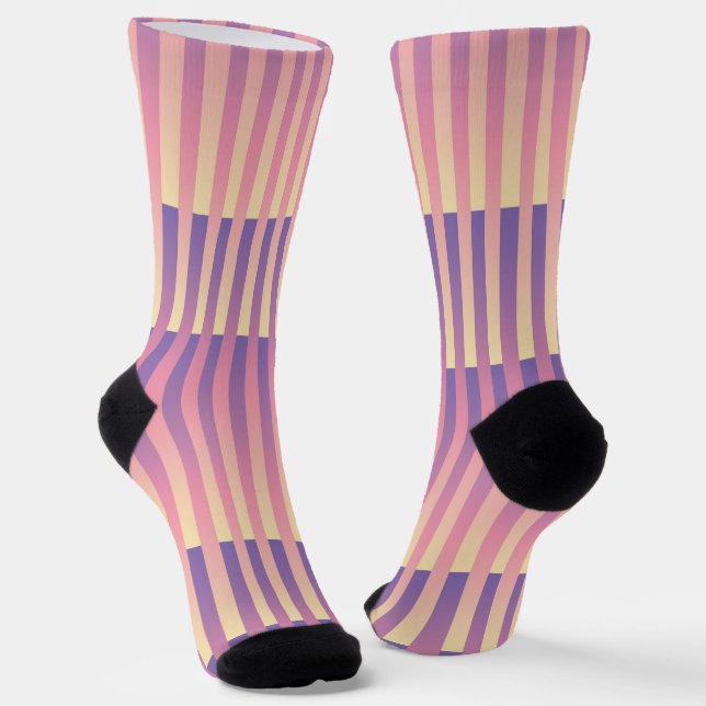 Purple Pink Yellow Striped Pattern Socks (Angled)