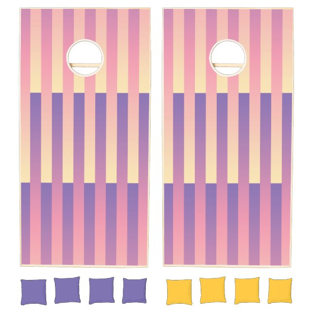 Purple Pink Yellow Stripes Pattern Cornhole Set (Set)