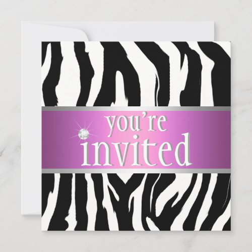 Purple/ Pink Zebra Birthday Invitation