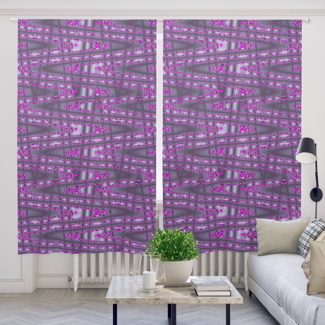 Purple Pink Zigzag Pattern Drapes Curtains (Living Room)