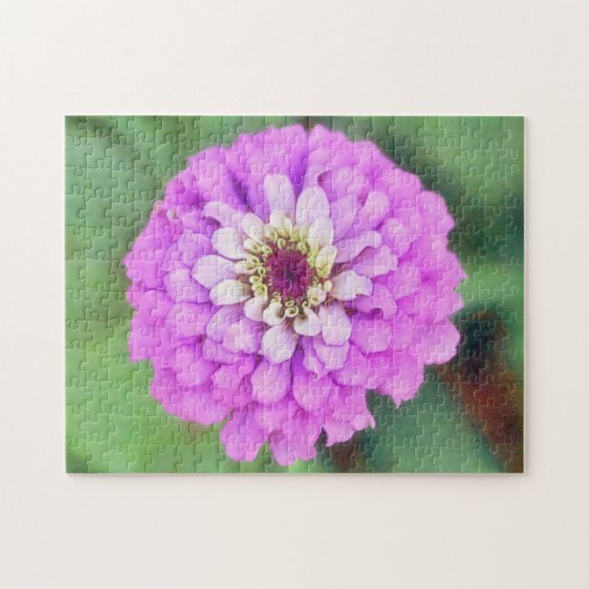 Purple Pink Zinnia Flower Art Puzzle (Horizontal)
