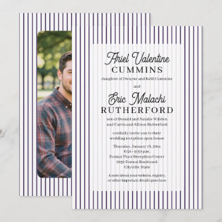Purple Pinstripe Rustic Groom's Parents Remarried Invitation