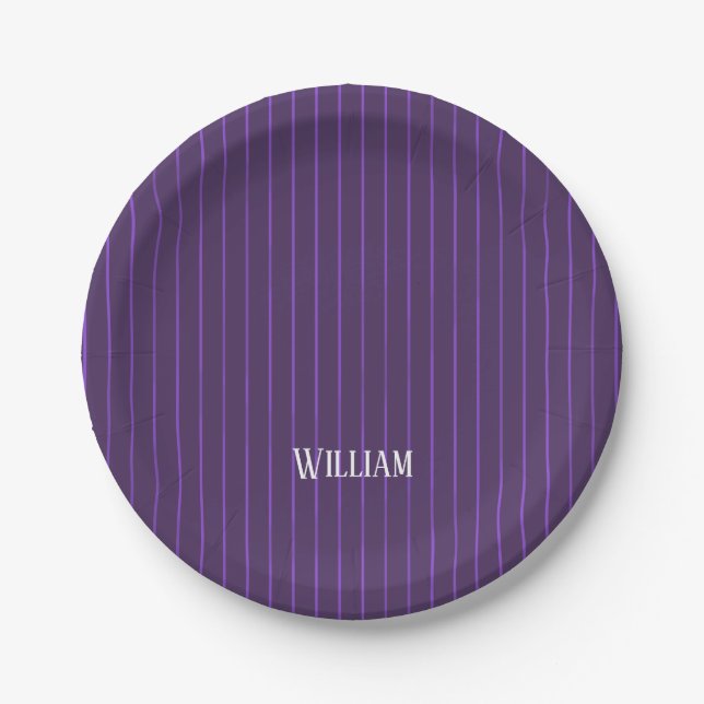 Purple pinstripes paper plates (Front)