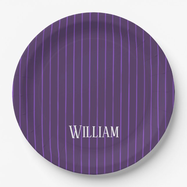 Purple pinstripes paper plates (Front)