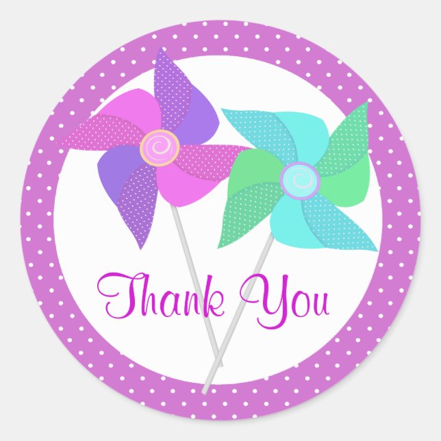 Purple Pinwheels and Polka Dots Classic Round Sticker (Front)