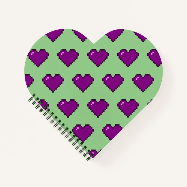Purple Pixel Heart Pattern Notebook (Front)
