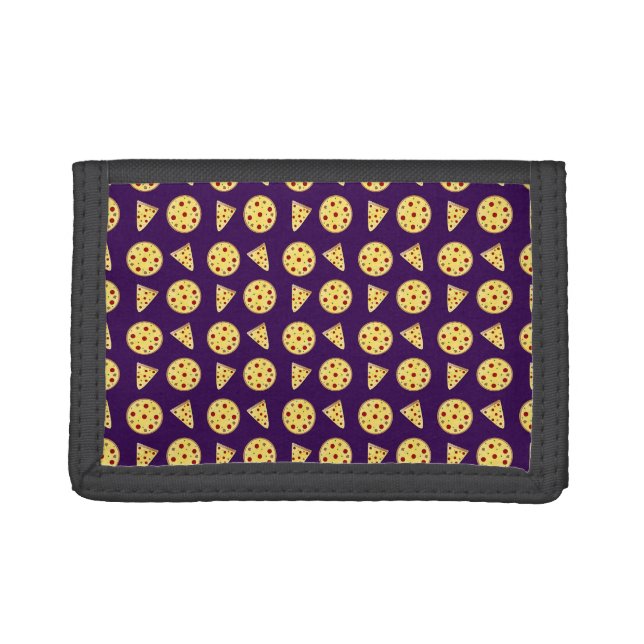 Purple pizza pattern tri-fold wallet (Front)