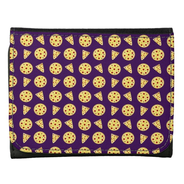 Purple pizza pattern tri-fold wallet (Front)