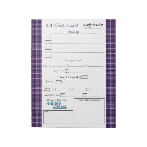 Purple Plaid 5 and 1 Food Notepad