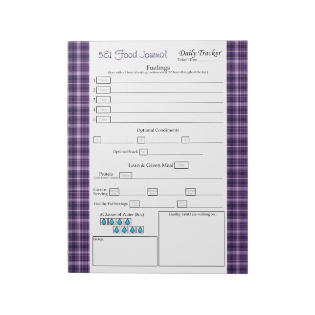 Purple Plaid 5 and 1 Food Notepad (Rotated)