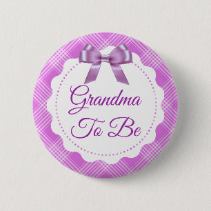 Purple  Plaid and Bow  Grandma to be Button