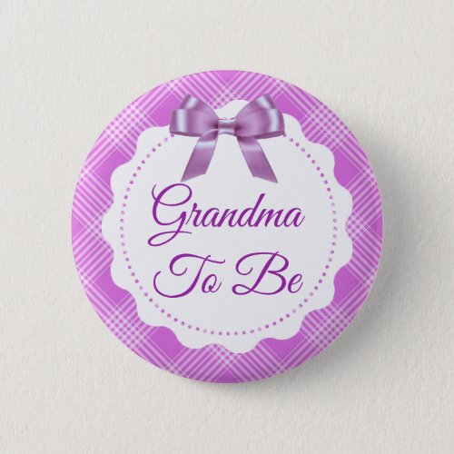 Purple  Plaid and Bow  Grandma to be Button