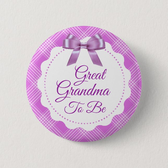 Purple Plaid and Bow Great Grandma to be Button (Front)