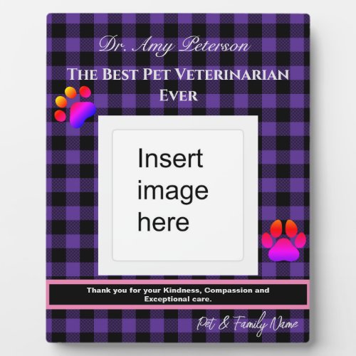 Purple Plaid Best Pet Veterinarian Ever Plaque