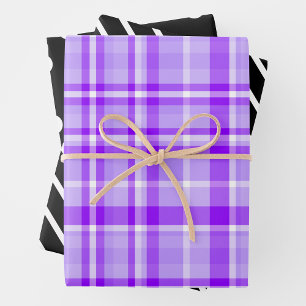 Purple Plaid, Black & White Wrapping Paper Sheets