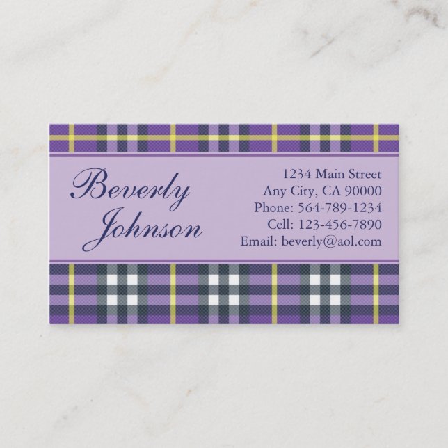 Purple Plaid Business Cards (Front)