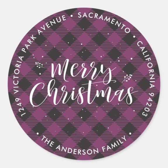 Purple Plaid Christmas Return Address Labels