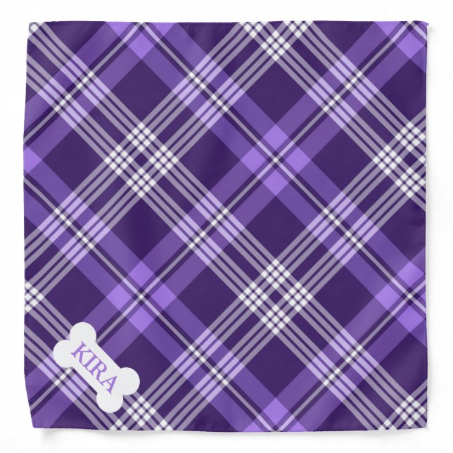 Purple Plaid Custom Name Dog Bandana (Front)