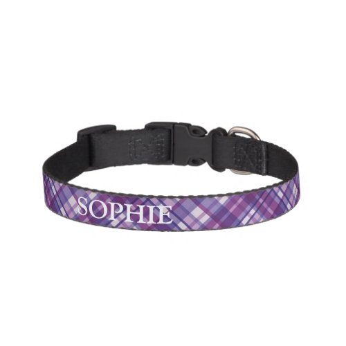 Purple Plaid Custom Name Dog Collar