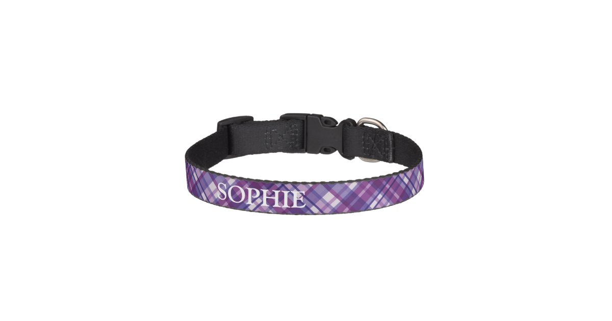 Purple Plaid Custom Name Dog Collar Zazzle