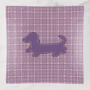 Purple Plaid Dachshund Trinket Tray