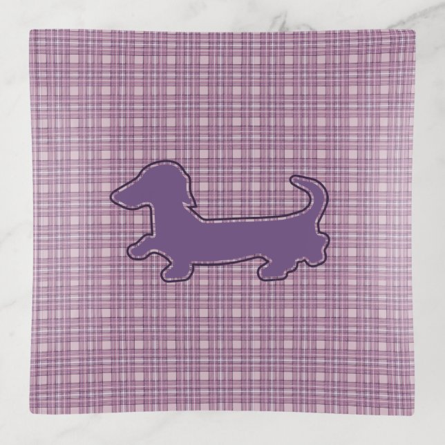Purple Plaid Dachshund Trinket Tray (Front)
