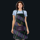 Purple Plaid Fake Pocket & Wooden Spoon & Whisk Apron<br><div class="desc">Stylish and trendy purple and green plaid apron features our stylish dark purple and green plaid pattern design. Fake faux stitched front pocket apron. A wooden whisk and rolling pin are popping out from the faux front pocket. On the front of the pocket replace it with your name "Kitchen" is...</div>