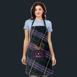 Purple Plaid Fake Pocket & Wooden Spoon & Whisk Apron<br><div class="desc">Stylish and trendy purple and green plaid apron features our stylish dark purple and green plaid pattern design. Fake faux stitched front pocket apron. A wooden whisk and rolling pin are popping out from the faux front pocket. On the front of the pocket replace it with your name "Kitchen" is...</div>
