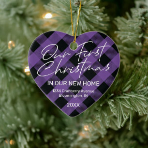 Purple Plaid First Christmas New Home Ceramic Ornament
