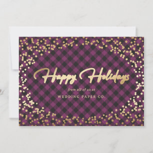 Purple Plaid Gold Snow Business Holiday Cards